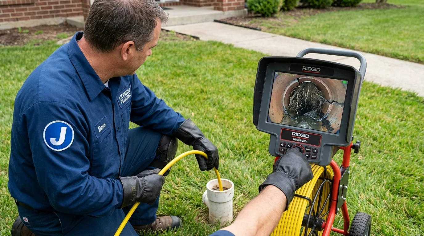 Sewer camera inspection being performed by Johns Plumbing LLC in Ashfield