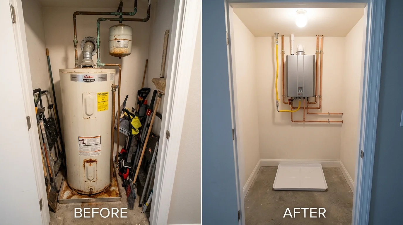 Tank water heater versus wall-mounted tankless unit comparison for Ashfield, MA homeowners